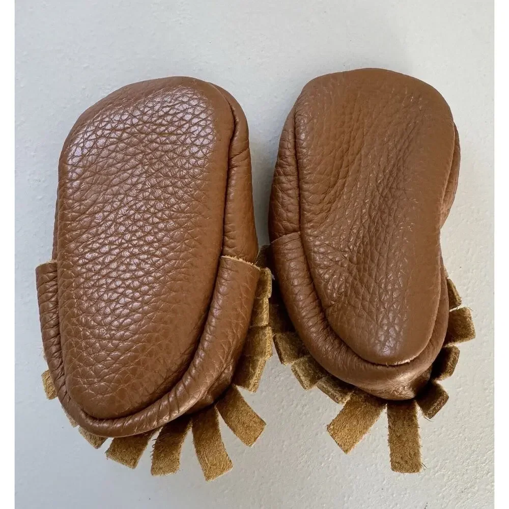 Baby Moccasins Infant Unisex Crib Shoe Leather Brown Fringe NWOT